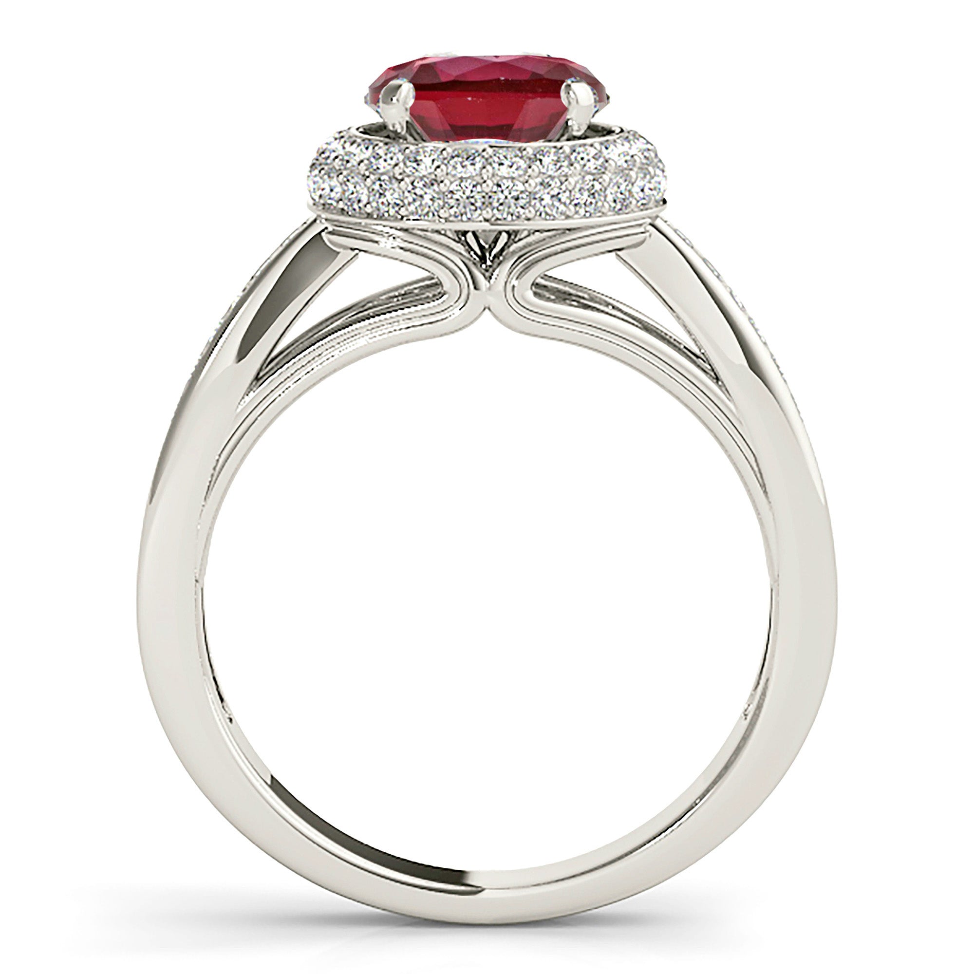 2.35 ct. Genuine Ruby Ring With 0.50 ctw. Diamond 3D Halo And Graduating Diamond Band-VIRABYANI